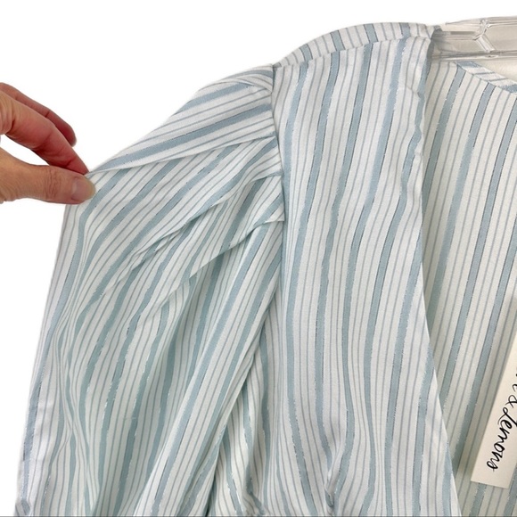 NWT For Love and Lemons Leslie Mini Dress Light Blue Size XS Metallic Stripe - Picture 7 of 10